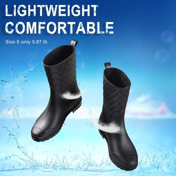 Women Rain Boots Waterproof Mid Calf Lightweight Stylish Gardening Shoes - Picture 4 of 7
